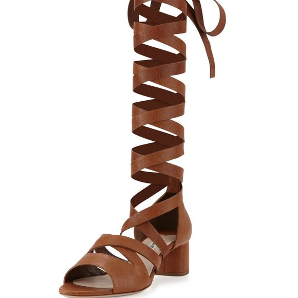 Miu Miu Leather Ankle-Wrap Gladiator Sandals